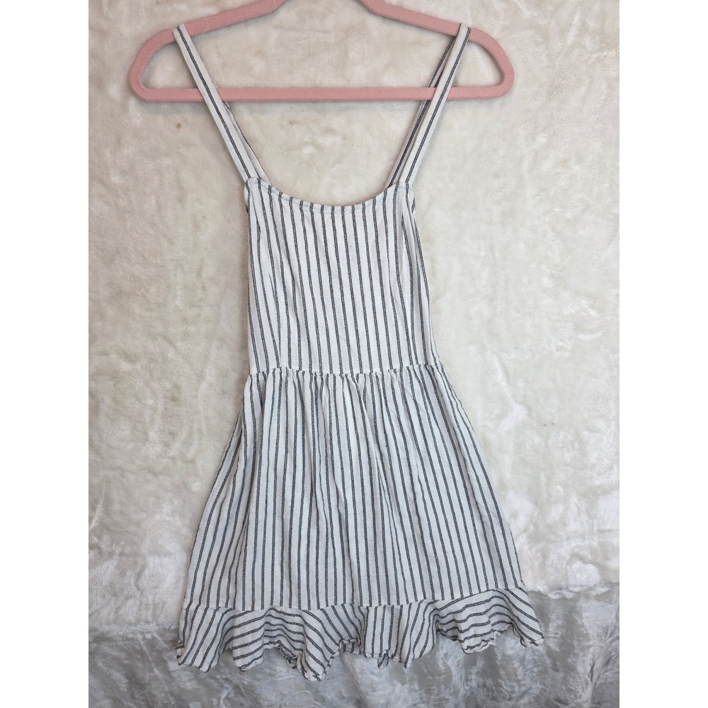 Mango MNG Casual Striped Ruffle Hem Mini Dress‎ White Black Small Open Back